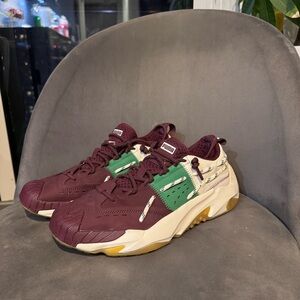 Puma Men's Maroon and Green Sneakers